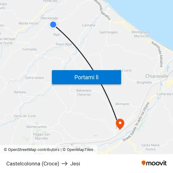 Castelcolonna (Croce) to Jesi map
