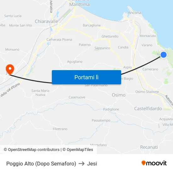 Poggio Alto (Dopo Semaforo) to Jesi map