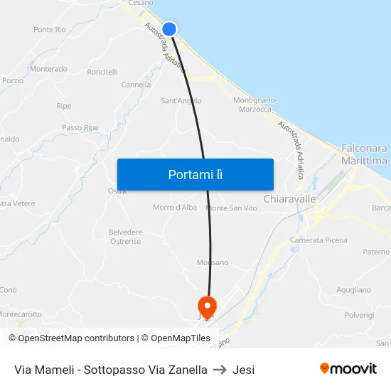 Via Mameli - Sottopasso Via Zanella to Jesi map