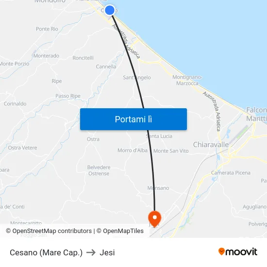 Cesano (Mare Cap.) to Jesi map