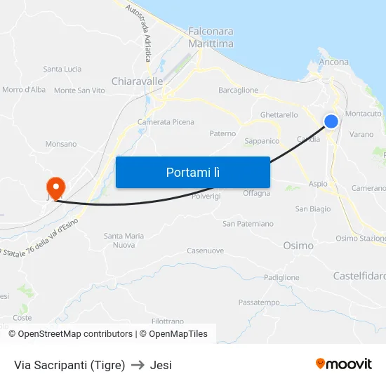 Via Sacripanti (Tigre) to Jesi map