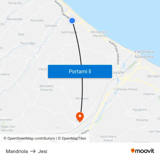 Mandriola to Jesi map