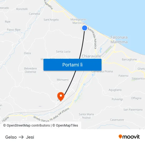 Gelso to Jesi map
