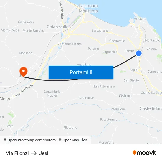 Via Filonzi to Jesi map