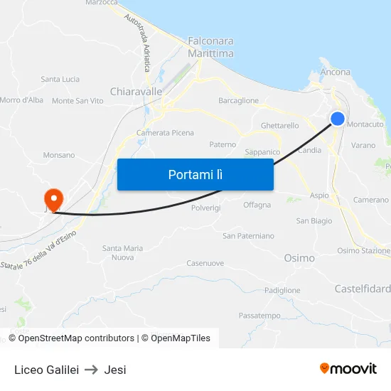 Liceo Galilei to Jesi map