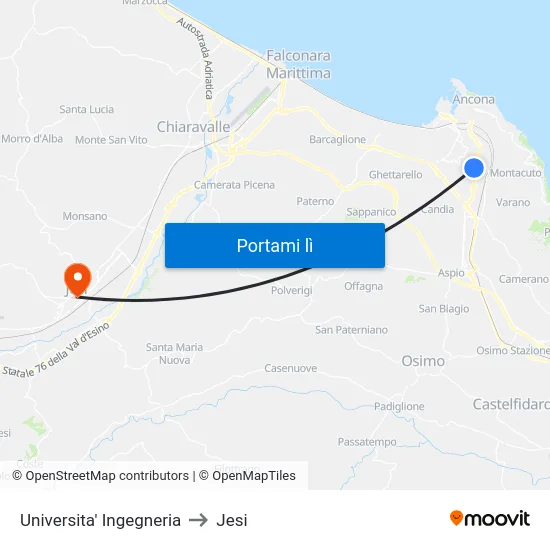 Universita' Ingegneria to Jesi map