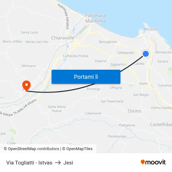 Via Togliatti - Istvas to Jesi map