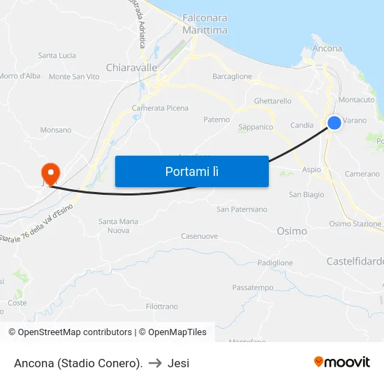 Ancona (Stadio Conero). to Jesi map