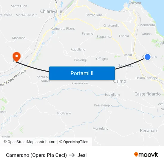 Camerano (Opera Pia Ceci) to Jesi map