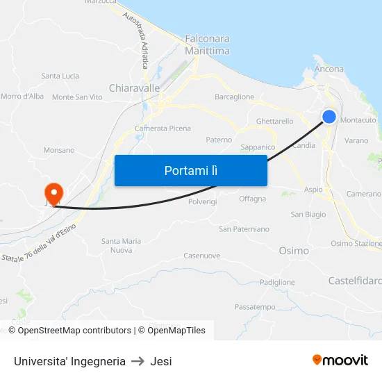 Universita' Ingegneria to Jesi map