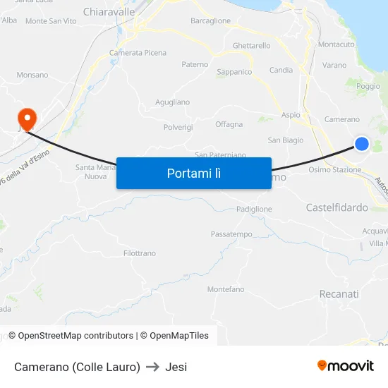 Camerano (Colle Lauro) to Jesi map