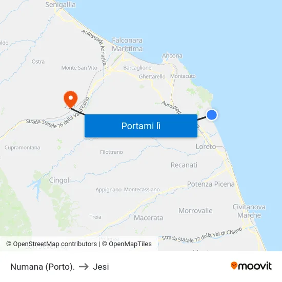 Numana (Porto). to Jesi map