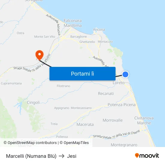 Marcelli (Numana Blù) to Jesi map