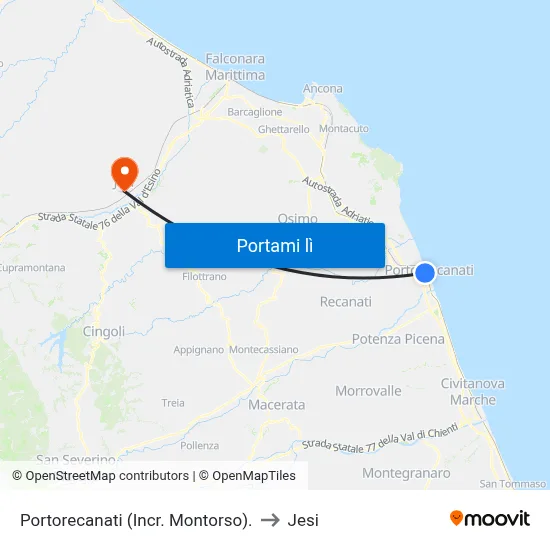 Portorecanati (Incr. Montorso). to Jesi map