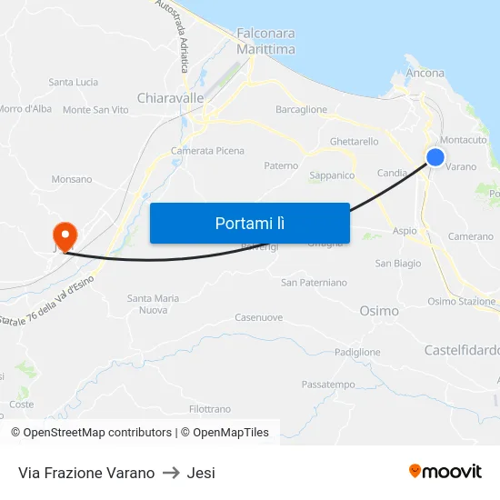 Via Frazione Varano to Jesi map