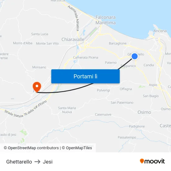 Ghettarello to Jesi map