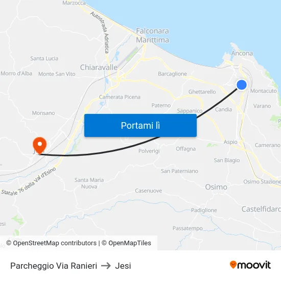 Parcheggio Via Ranieri to Jesi map