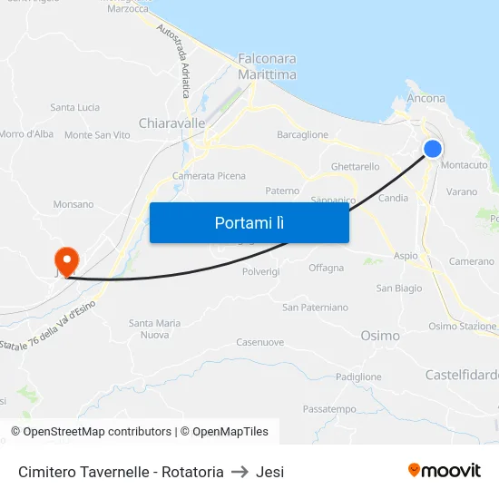 Cimitero Tavernelle - Rotatoria to Jesi map