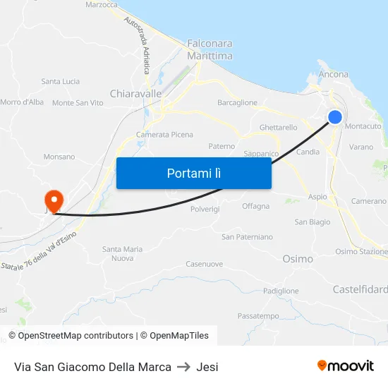 Via San Giacomo Della Marca to Jesi map