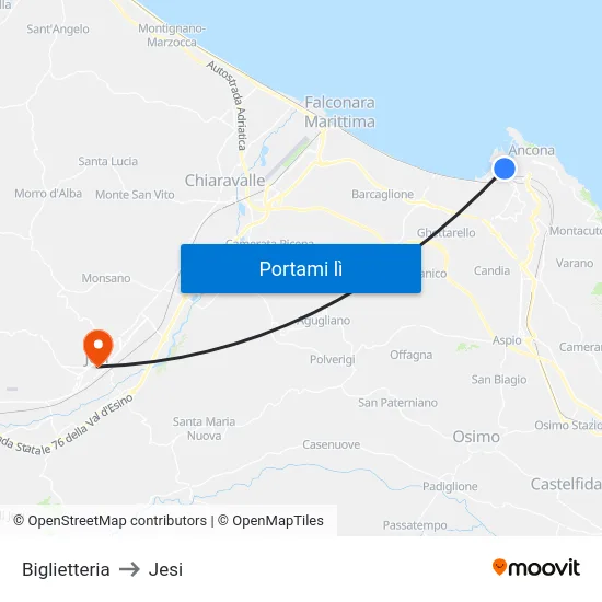 Biglietteria to Jesi map