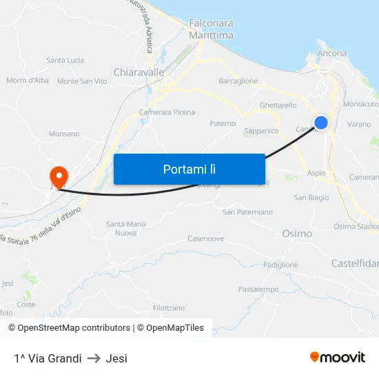 1^ Via Grandi to Jesi map