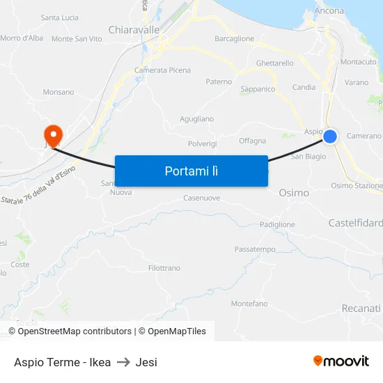 Aspio Terme - Ikea to Jesi map
