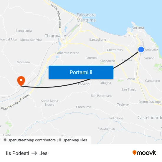 Iis Podesti to Jesi map