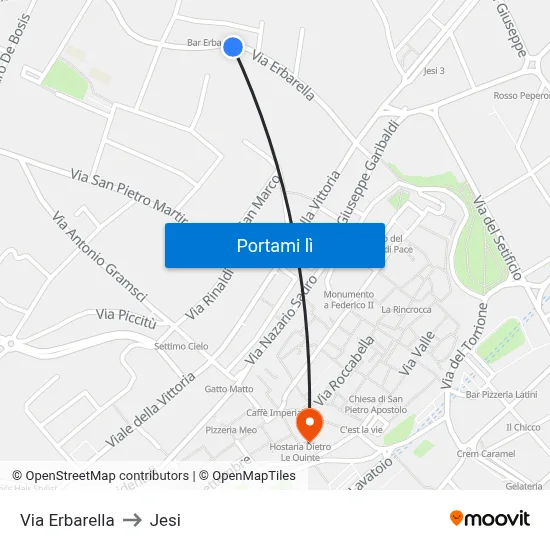 Via Erbarella to Jesi map