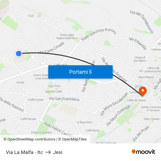 Via La Malfa - Itc to Jesi map