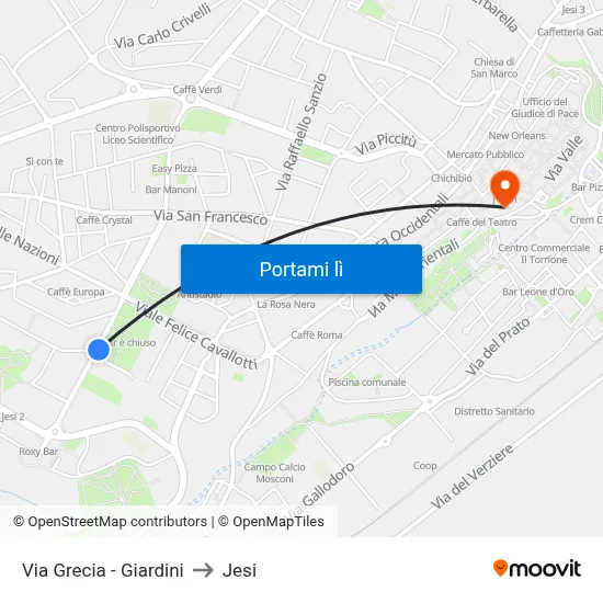 Via Grecia - Giardini to Jesi map