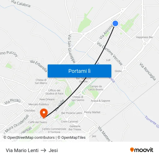 Via Mario Lenti to Jesi map