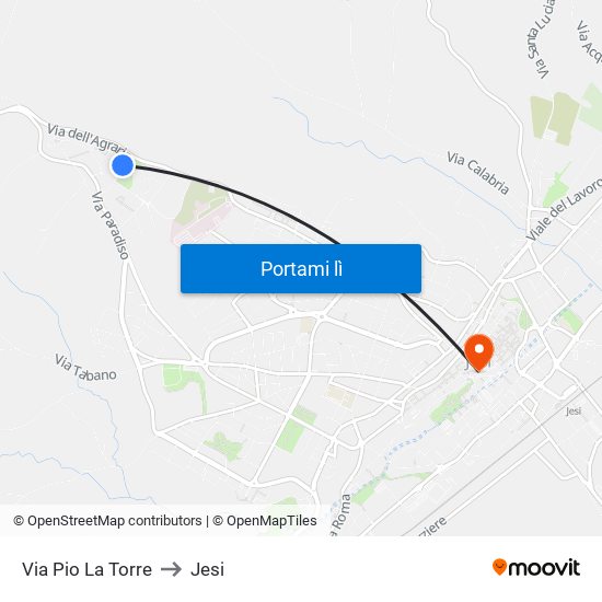 Via Pio La Torre to Jesi map