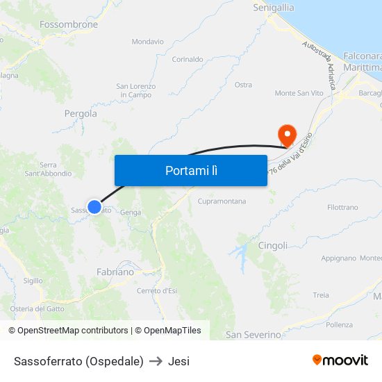 Sassoferrato (Ospedale) to Jesi map