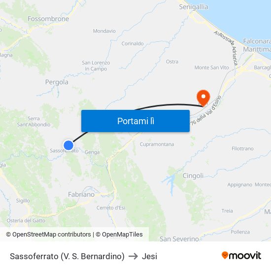 Sassoferrato (V. S. Bernardino) to Jesi map