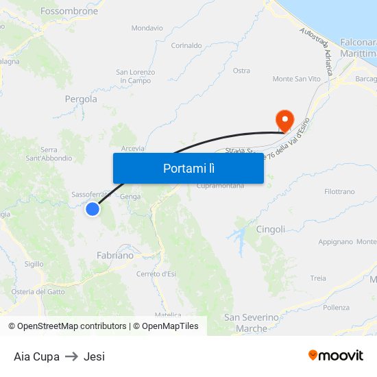 Aia Cupa to Jesi map