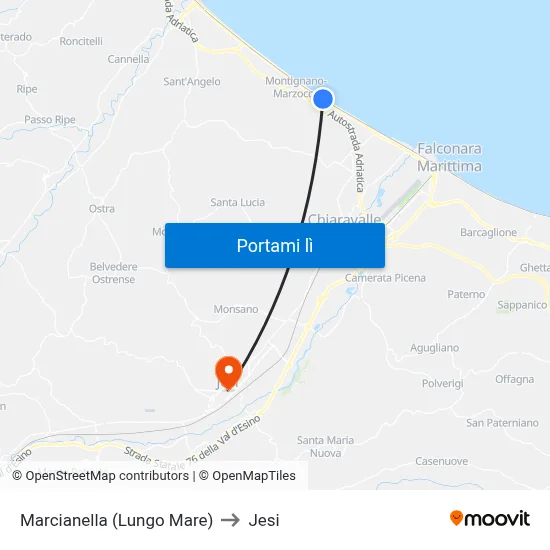Marcianella (Lungo Mare) to Jesi map