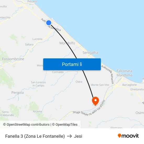 Fanella 3  (Zona Le Fontanelle) to Jesi map