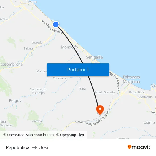 Repubblica to Jesi map