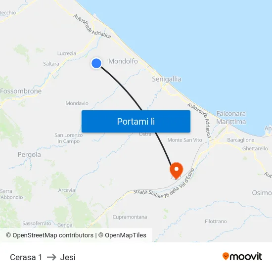 Cerasa 1 to Jesi map