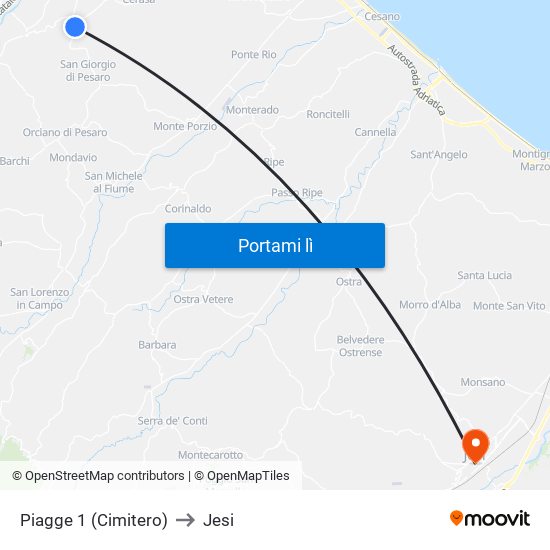 Piagge 1 (Cimitero) to Jesi map