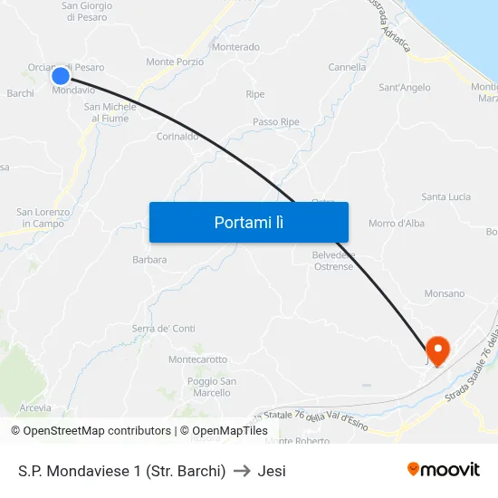 S.P. Mondaviese 1 (Str. Barchi) to Jesi map