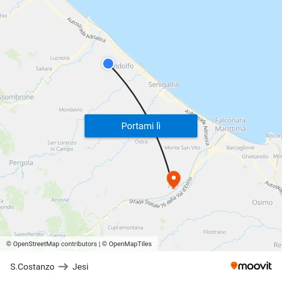 S.Costanzo to Jesi map