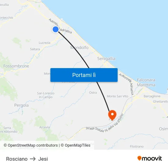 Rosciano to Jesi map