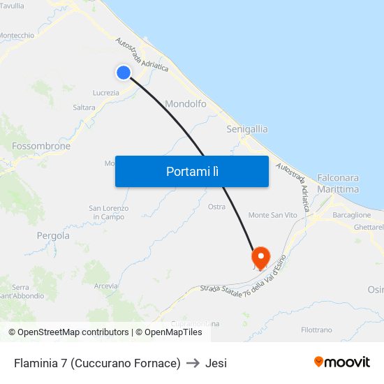 Flaminia 7 (Cuccurano Fornace) to Jesi map