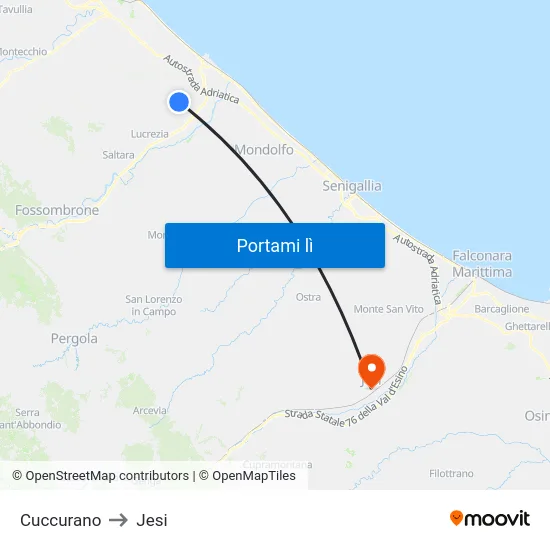 Cuccurano to Jesi map