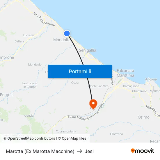 Marotta (Ex Marotta Macchine) to Jesi map