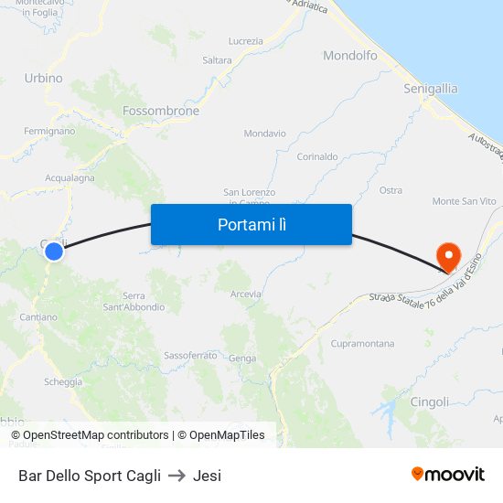 Bar Dello Sport Cagli to Jesi map