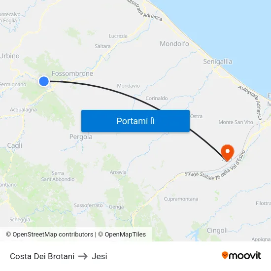 Costa Dei Brotani to Jesi map