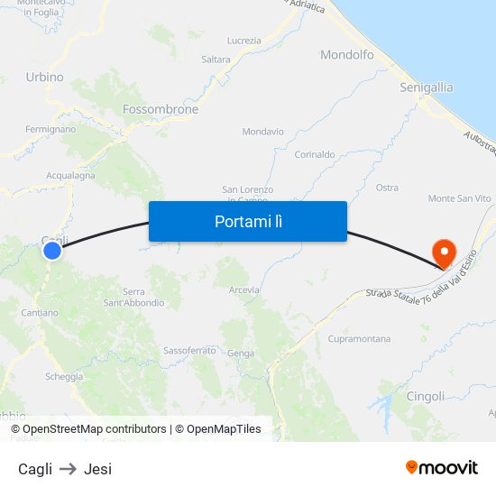 Cagli to Jesi map