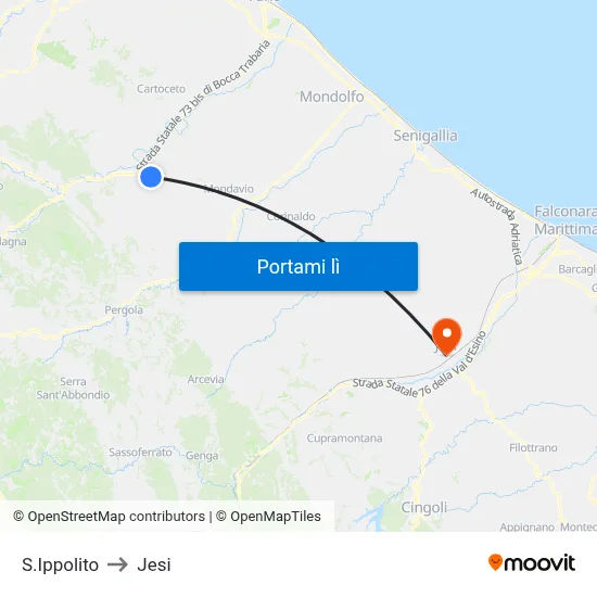 S.Ippolito to Jesi map